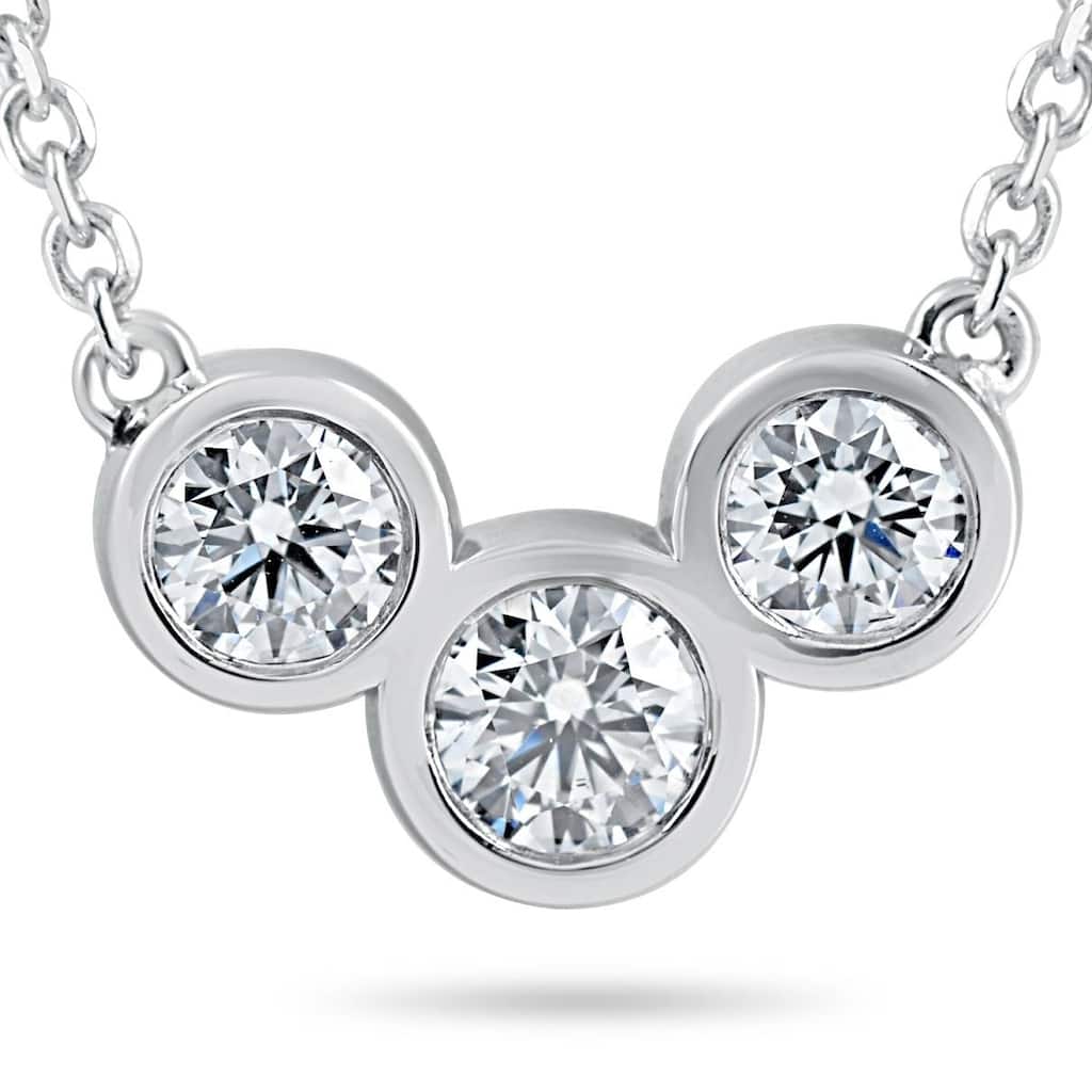 1 3/4ct Diamond 3 Stone Bezel Pendant White Gold 18" Lobster Clasp Lab Grown