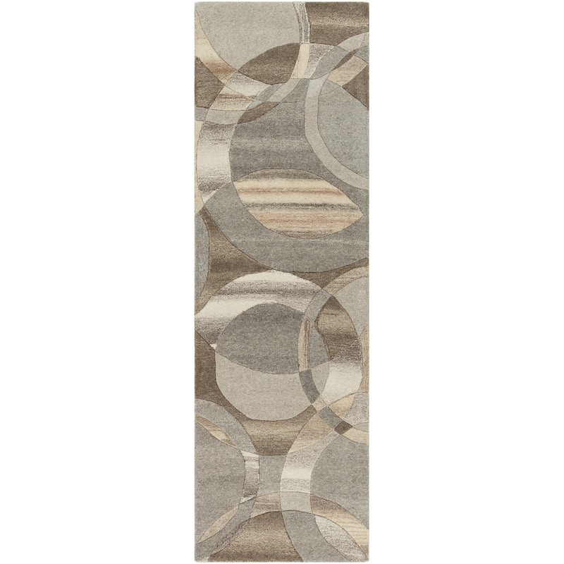 Mayflower Handmade Modern Circles Wool Area Rug - Brown - 3' x 12' - Runner