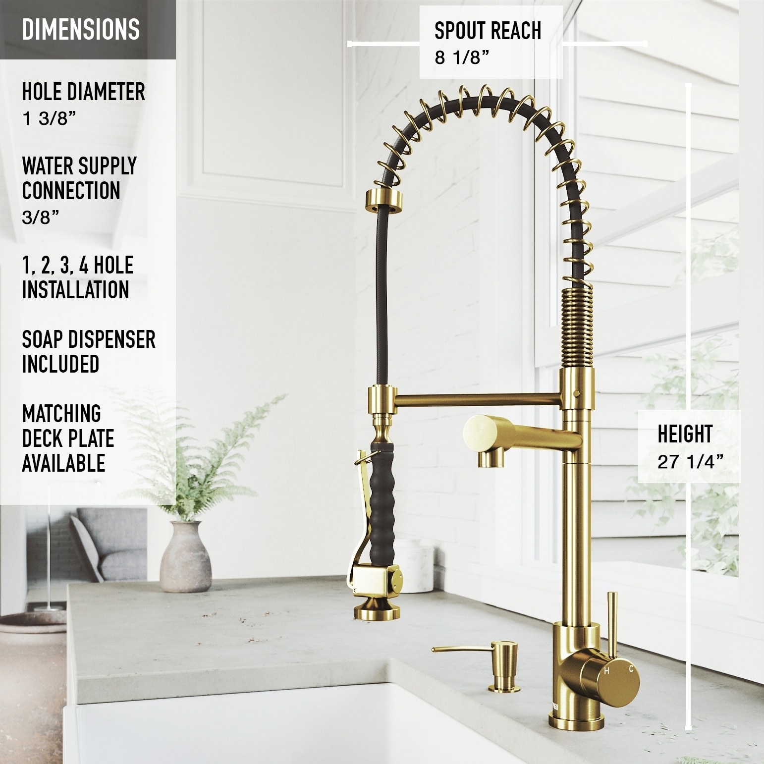 Zurich Single Hole 1 Handle Pull Down Spray Kitchen Faucet And Soap Dispenser In Matte Brushed Gold Overstock 30237168