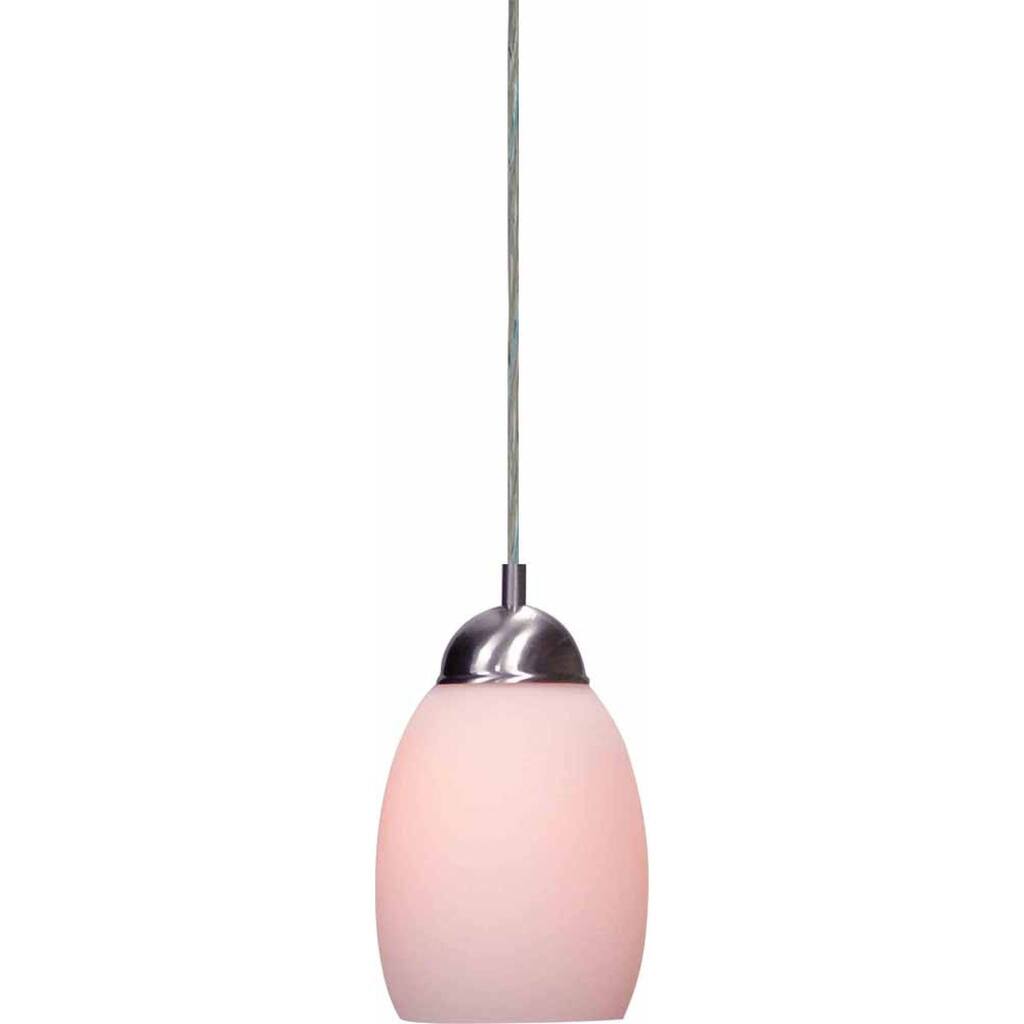 Volume Lighting 1-light mini-pendant features a brushed nickel finish