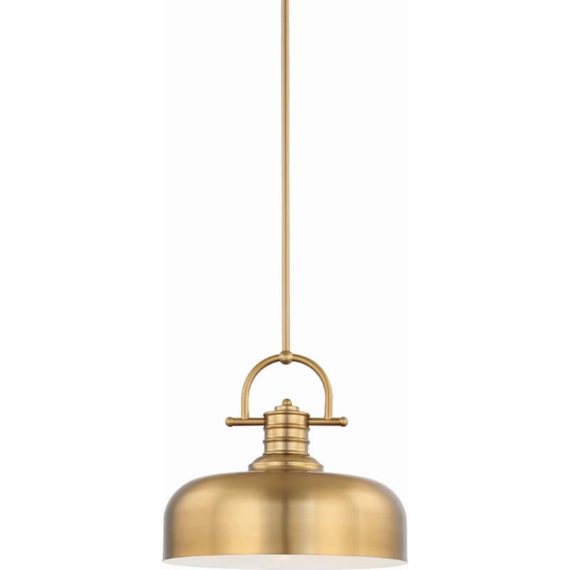 Volume Lighting 1-Light LED Restoration Brass Downrod Bowl Pendant