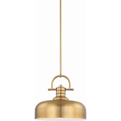 Volume Lighting 1-Light LED Restoration Brass Downrod Bowl Pendant