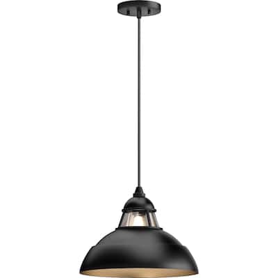 Volume Lighting 1-Light Black Hanging Pendant Bowl Clear Glass
