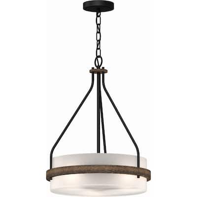 Volume Lighting Emery 3-Light Walnut Black Mini Hanging Chandelier