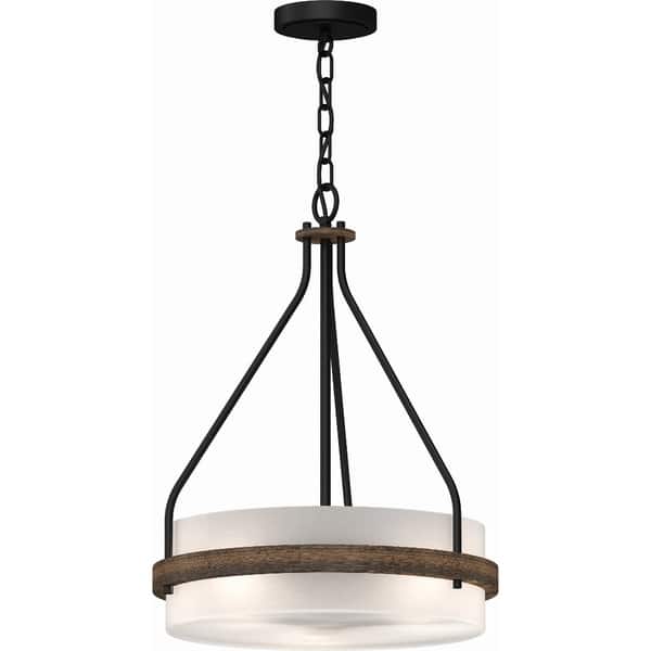 slide 1 of 1, Volume Lighting Emery 3-Light Walnut Black Mini Hanging Chandelier