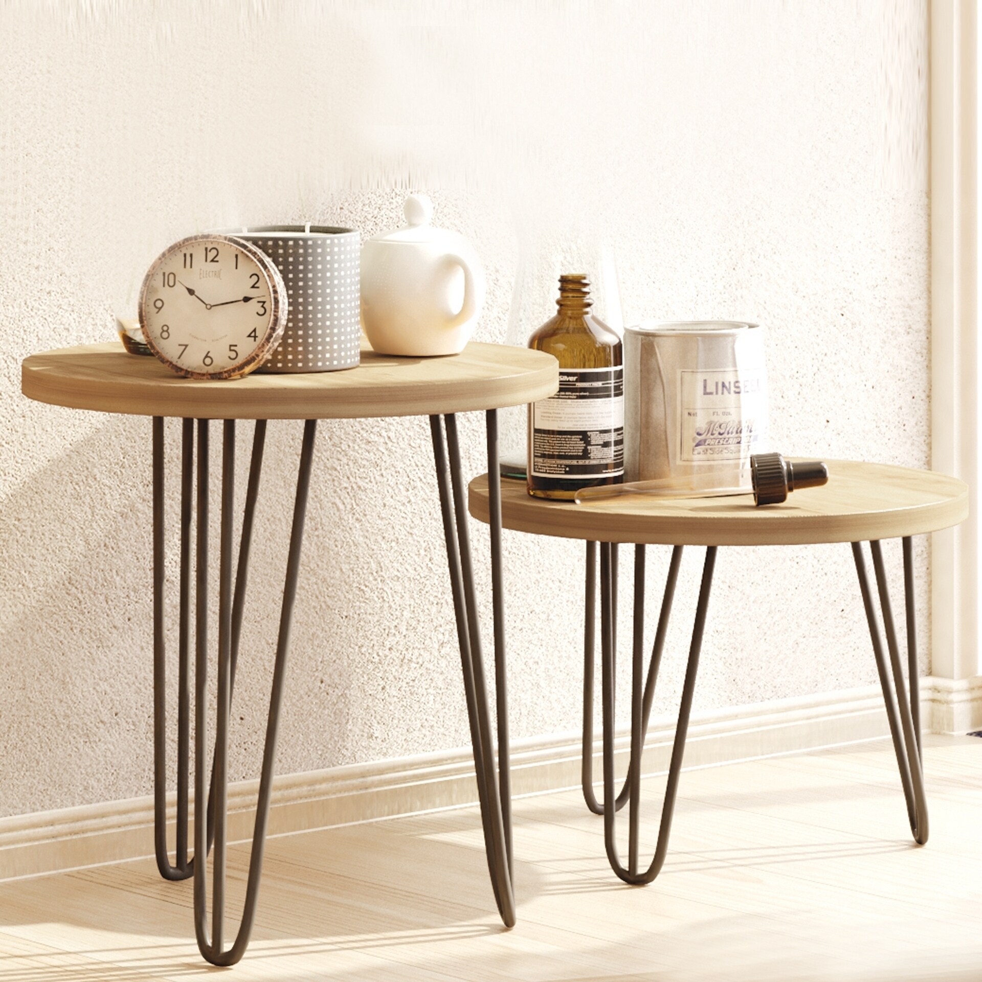 Roni Walnut Black 18 Inch Round Wood And Iron Side Table Roni Walnut Black 18 Inch Round Wood And Iron Side Table