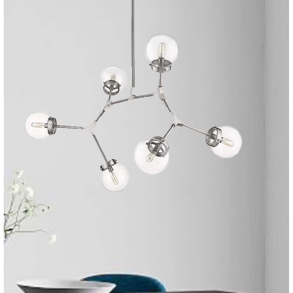 Modern Bubble Geometric Six Light Chandelier in Satin Nickel