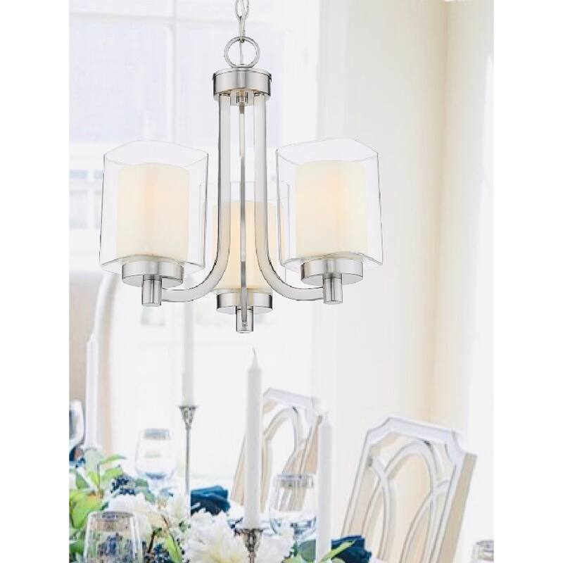 Modern Nickel Mini Chandelier Double Square glass