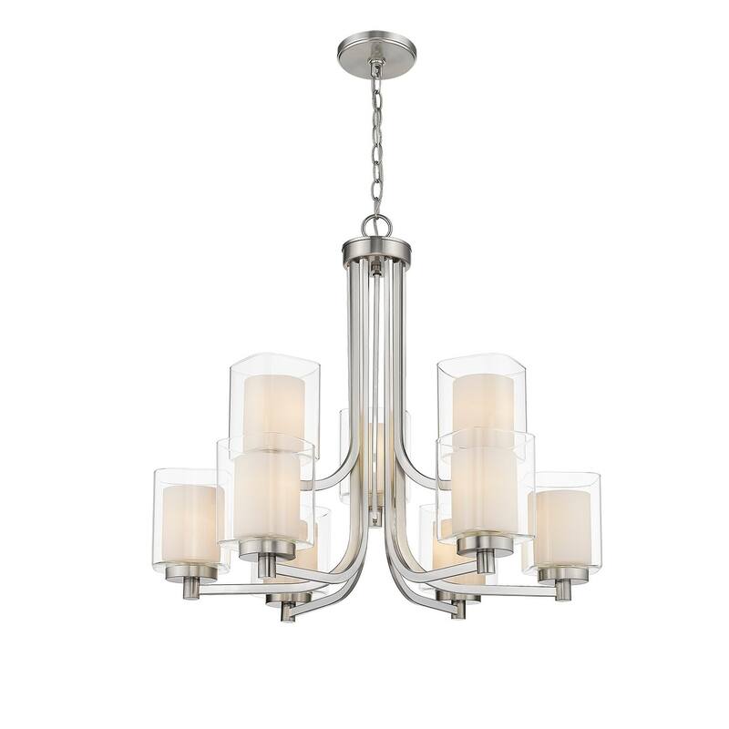 Modern Nickel Chandelier Large Foyer Double Square Glass