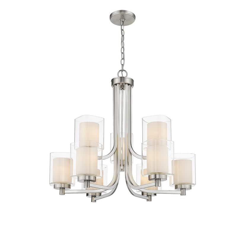Modern Nickel Chandelier Large Foyer Double Square Glass