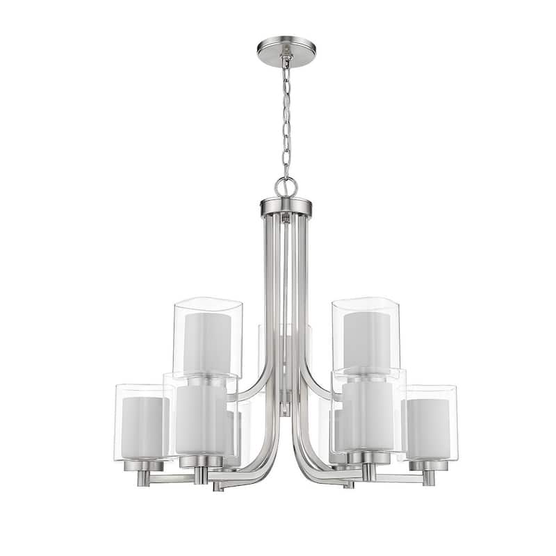 Modern Nickel Chandelier Large Foyer Double Square Glass