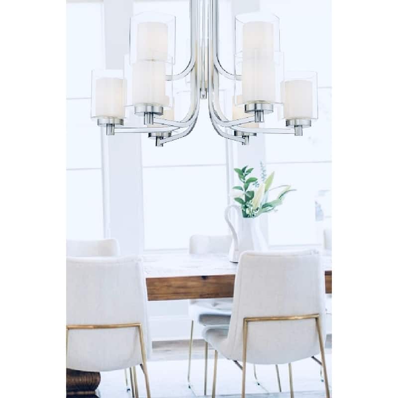 Modern Nickel Chandelier Large Foyer Double Square Glass