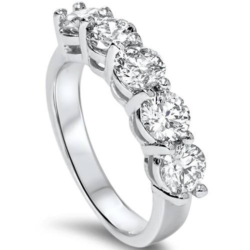 Pompeii3 14k White Gold 2ct TDW Lab Grown Diamond 5-stone Wedding Ring