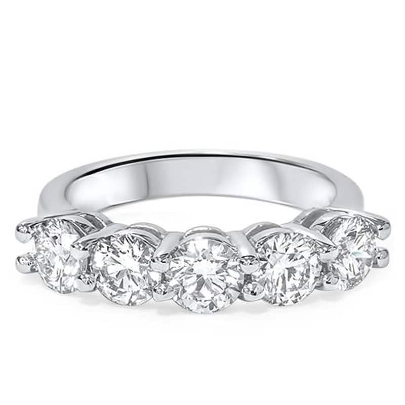 Pompeii3 14k White Gold 2ct TDW Lab Grown Diamond 5-stone Wedding Ring