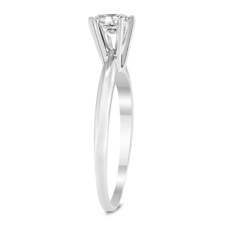 1/3 Carat Round Diamond Solitaire Ring in 14K White Gold