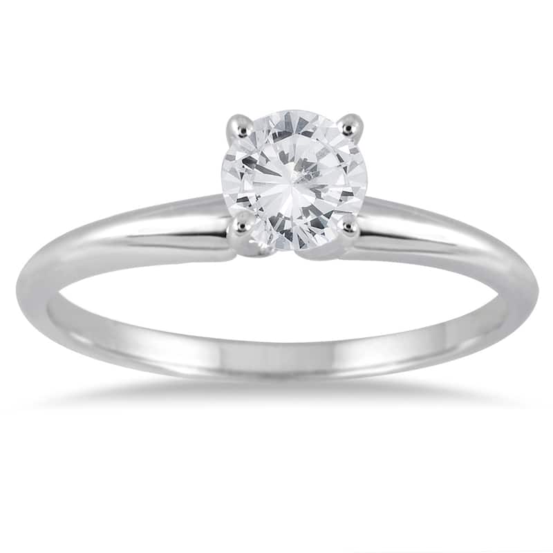 1/3 Carat Round Diamond Solitaire Ring in 14K White Gold