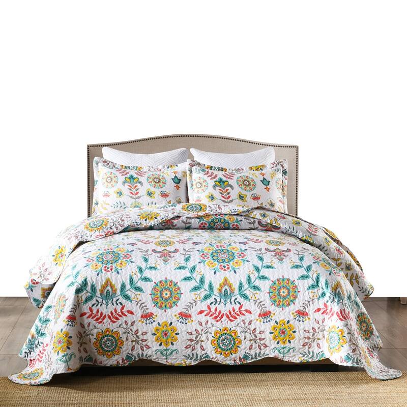 Boho Floral Lightweight Quilted Bedspread Set