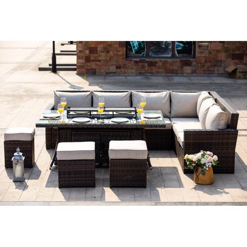 Shop Moda 8 Piece Outdoor Wicker Sofa With Fire Pit Table Patio