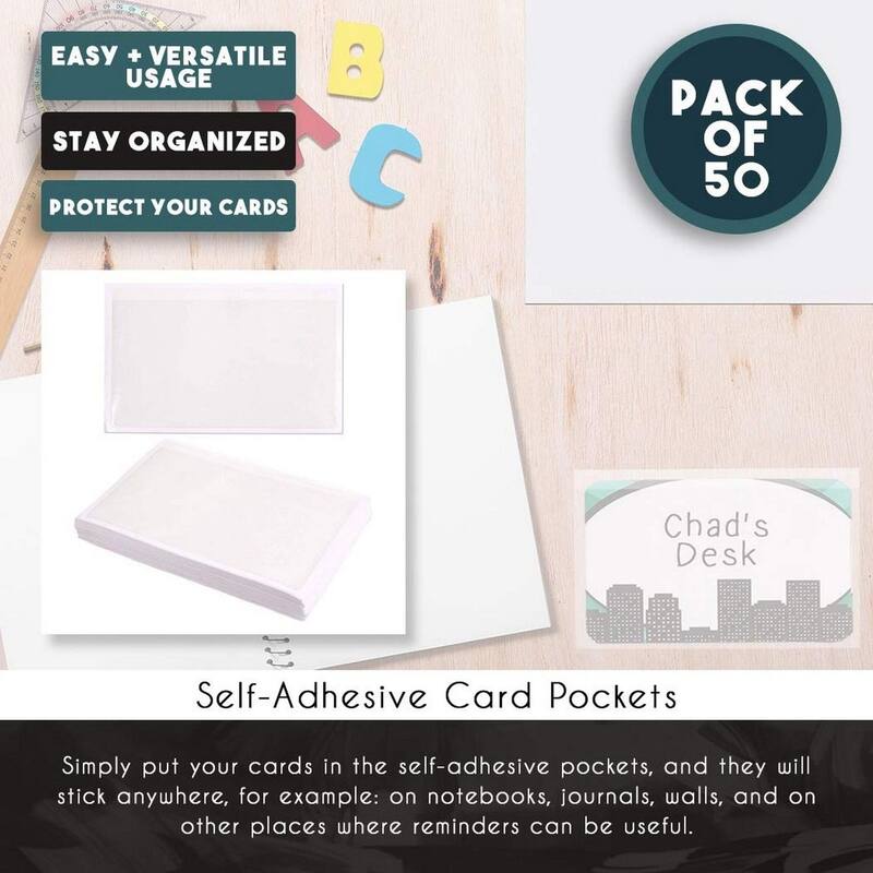 Juvale 50 Pack Self-Adhesive Index Card Sleeves for Note Cards, 5 x 8 In