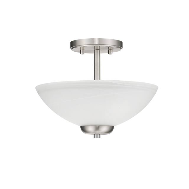 Simple 2 Light Etched Glass Semi-Flush Mount Satin Nickel Accents