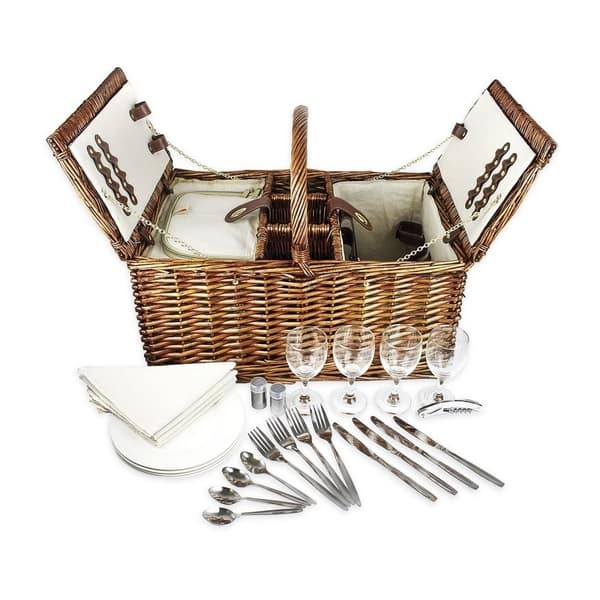 slide 2 of 6, Picnic Basket Set for 4 Person, Includes Silverware, Glasses