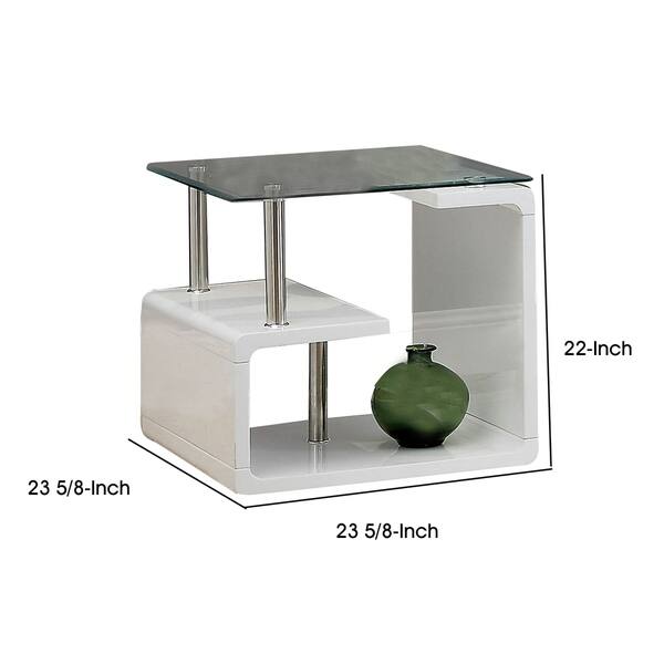 Contemporary End Table with Multi Level Curled Open Shelf, White ...