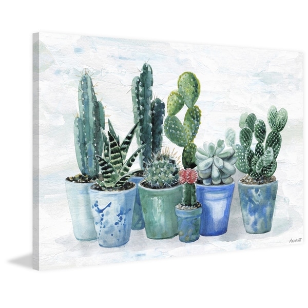 'Blue Succulent Pots' Painting Print on Wrapped Canvas