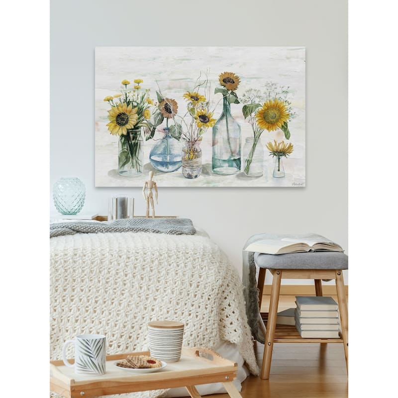 'Sunny Sunflowers' Painting Print on Wrapped Canvas