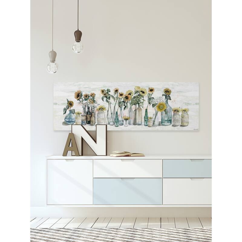 'Sunflower in Glass Vases' Painting Print on Wrapped Canvas