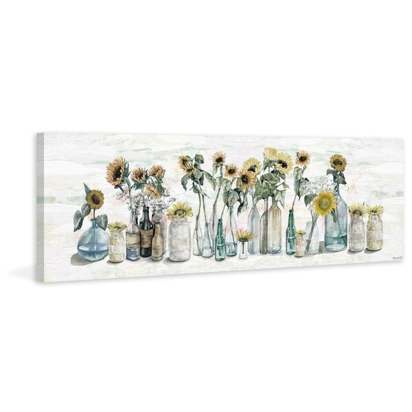 'Sunflower in Glass Vases' Painting Print on Wrapped Canvas