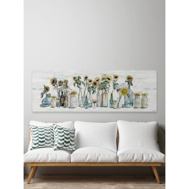 'Sunflower in Glass Vases' Painting Print on Wrapped Canvas