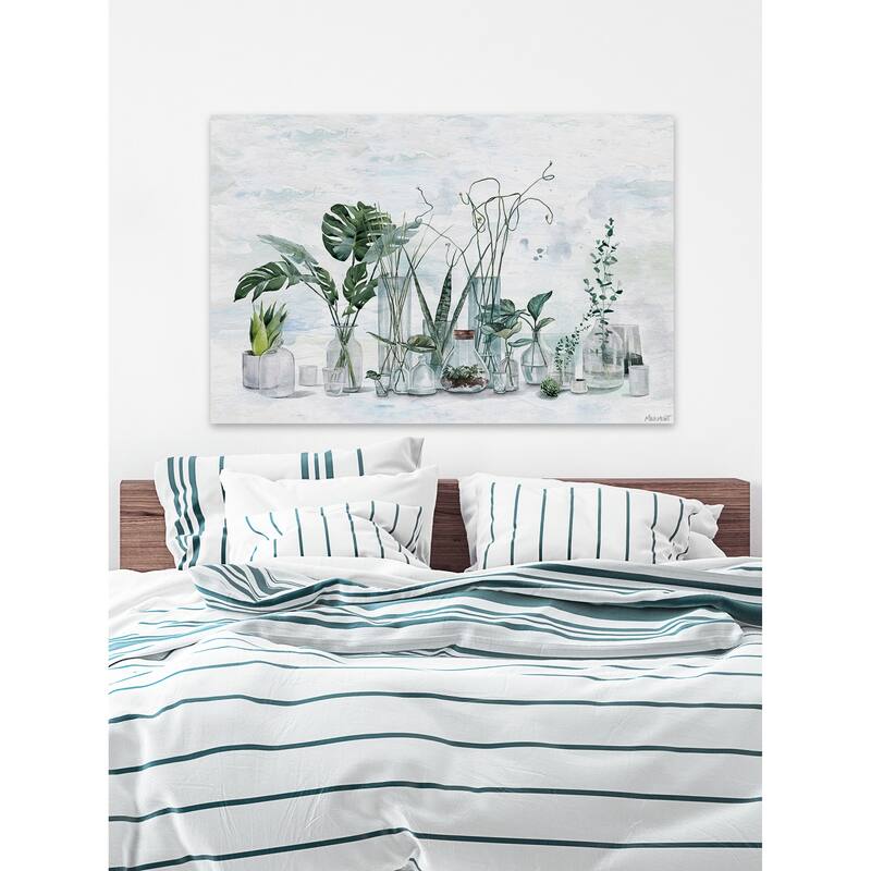 'Green Plants in Bottles' Painting Print on Wrapped Canvas