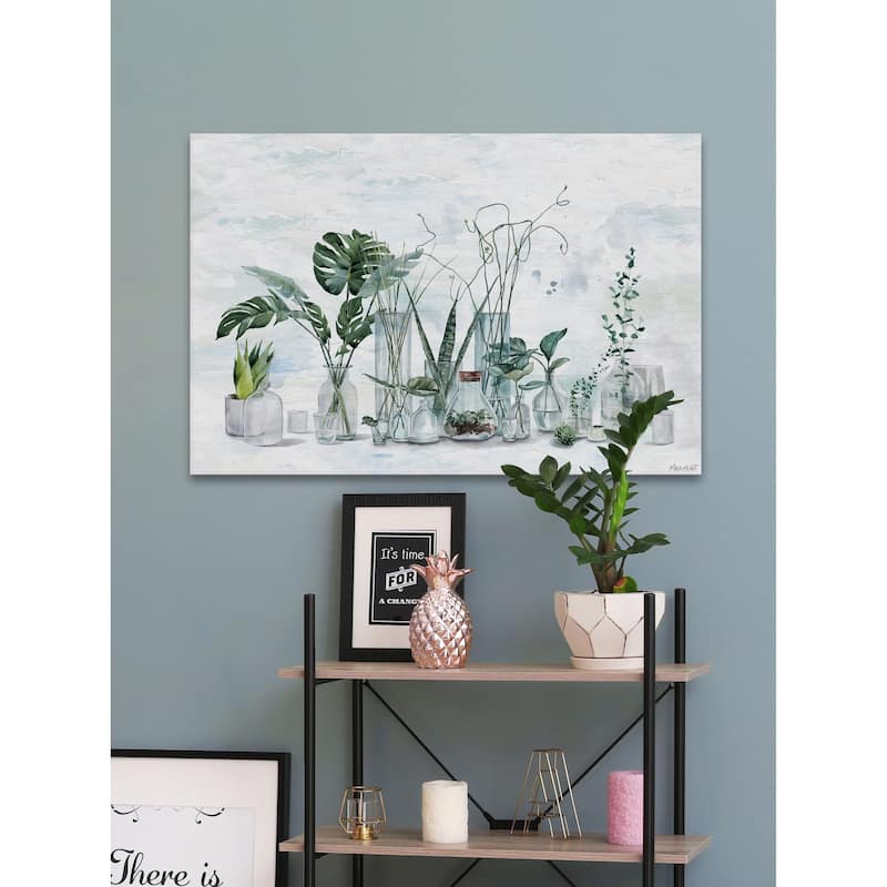'Green Plants in Bottles' Painting Print on Wrapped Canvas