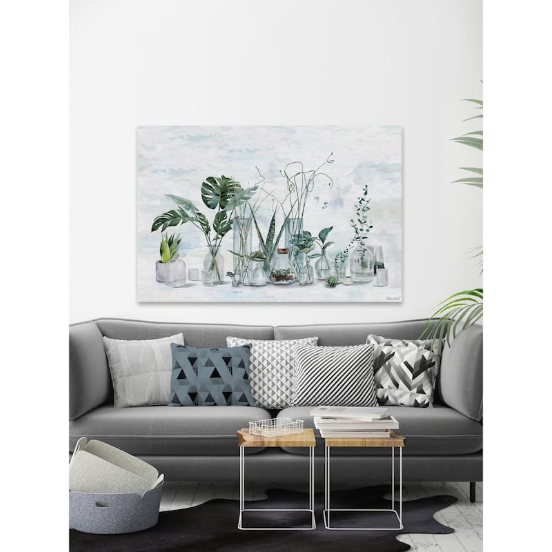 'Green Plants in Bottles' Painting Print on Wrapped Canvas