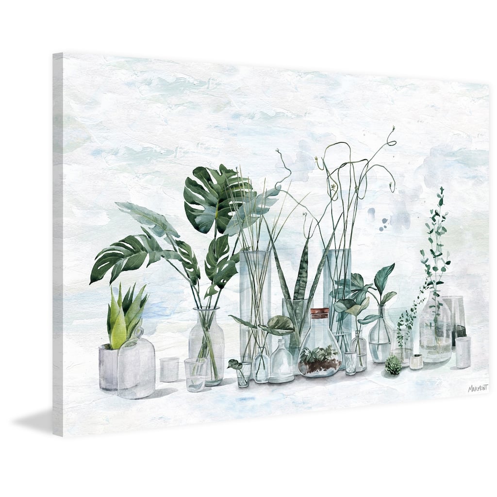 'Green Plants in Bottles' Painting Print on Wrapped Canvas