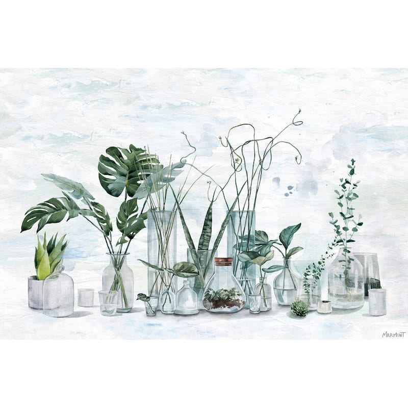 'Green Plants in Bottles' Painting Print on Wrapped Canvas