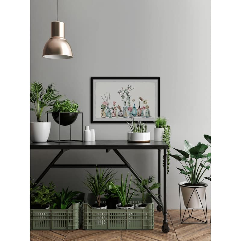 'Colored Glass Bottles' Framed Painting Print