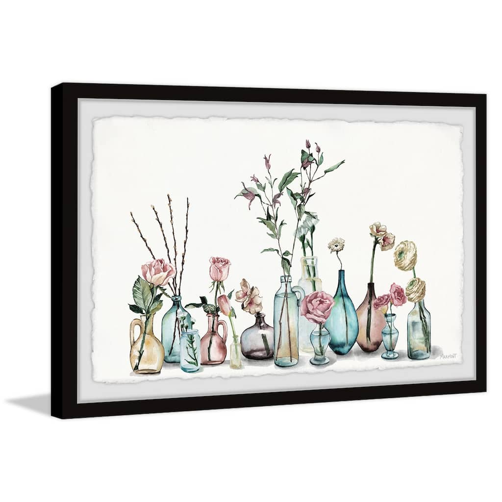 'Colored Glass Bottles' Framed Painting Print