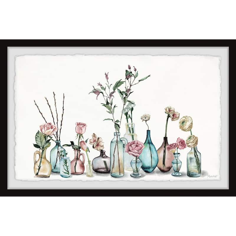 'Colored Glass Bottles' Framed Painting Print
