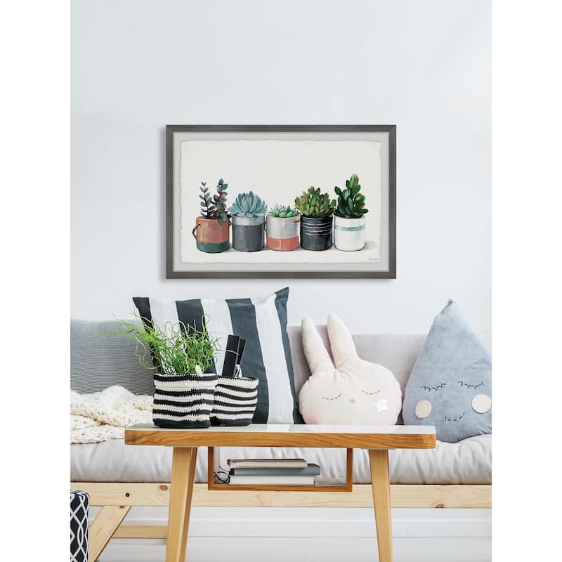 Lined Up Succulent' Framed Painting Print