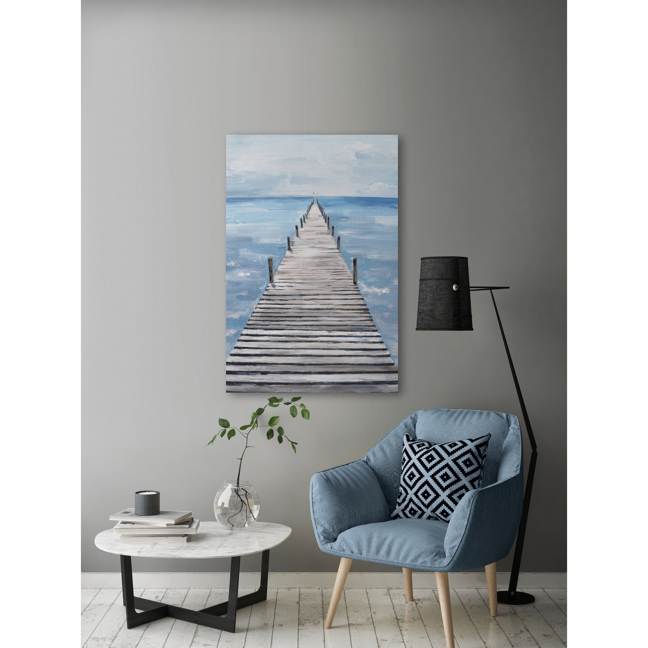 Beachside Wooden Path Wall Art: Bridge Boardwalk Stair Graphic Art on Wrapped Canvas for Wall Decor (18''x24'')