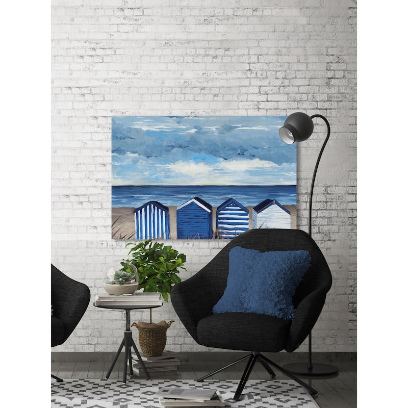 Carson Carrington 'Blue and White Beach Huts' Painting Print on Wrapped Canvas
