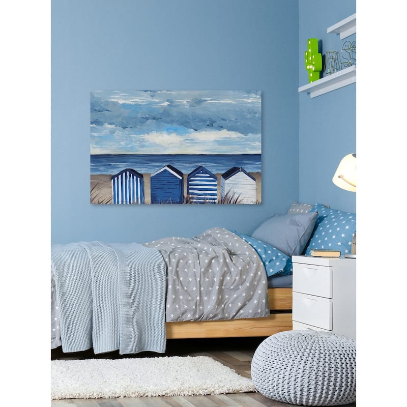 Carson Carrington 'Blue and White Beach Huts' Painting Print on Wrapped Canvas