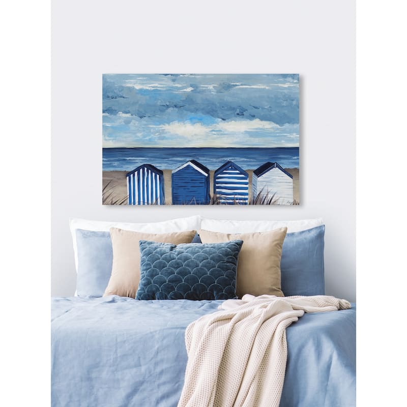 Carson Carrington 'Blue and White Beach Huts' Painting Print on Wrapped Canvas