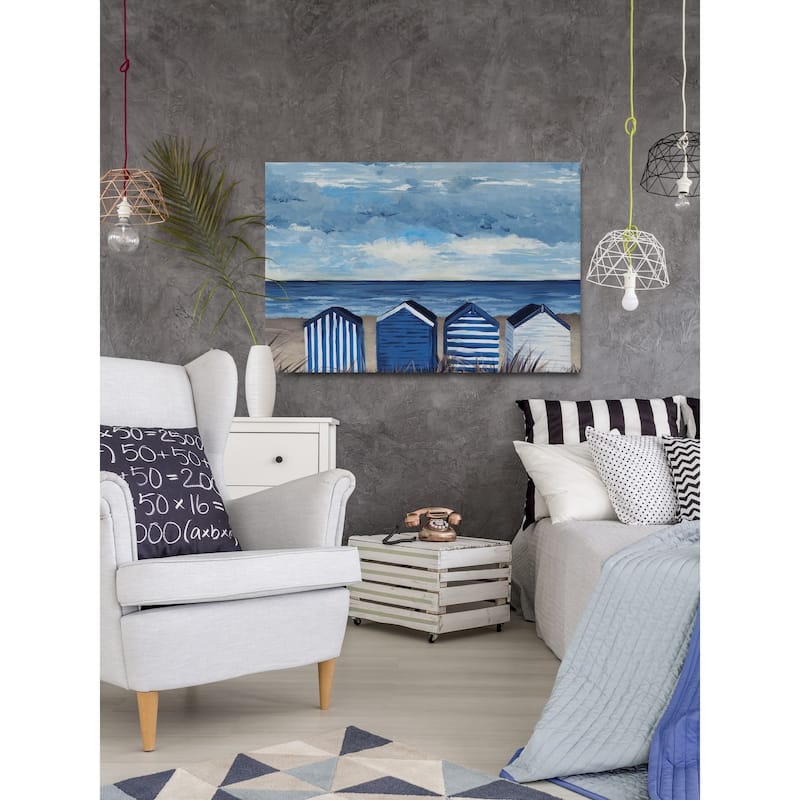 Carson Carrington 'Blue and White Beach Huts' Painting Print on Wrapped Canvas