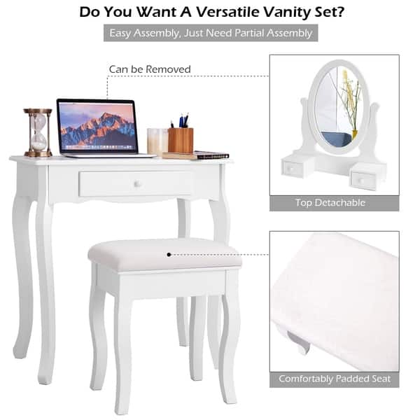 Shop Vanity Table Makeup Dresser Desk With Rotating Mirror Stool