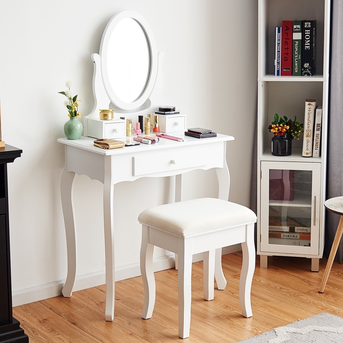 Shop Vanity Table Makeup Dresser Desk With Rotating Mirror Stool