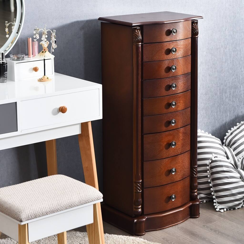 Wooden Jewelry Armoire Mirrored Storage Organizer Drawers