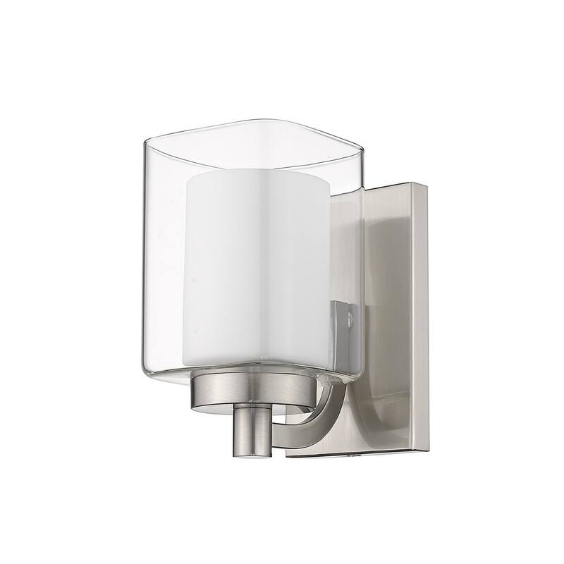 1-Light Bath Sconce Layered Clear and Frosted Glass Nickel Accent