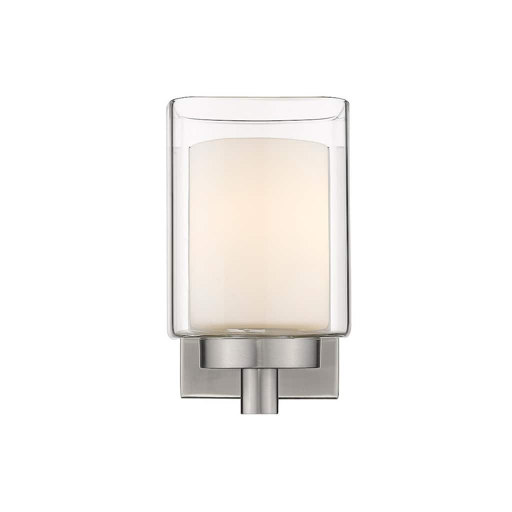 1-Light Bath Sconce Layered Clear and Frosted Glass Nickel Accent